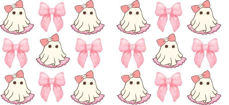 Pink Ghost Bows Halloween UV DTF Cup Wrap for 16oz Libbey Can KA-17486