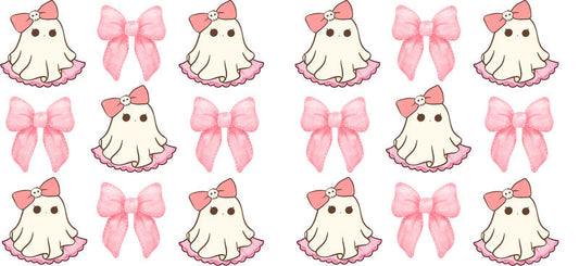 Pink Ghost Bows Halloween UV DTF Cup Wrap for 16oz Libbey Can KA-17486