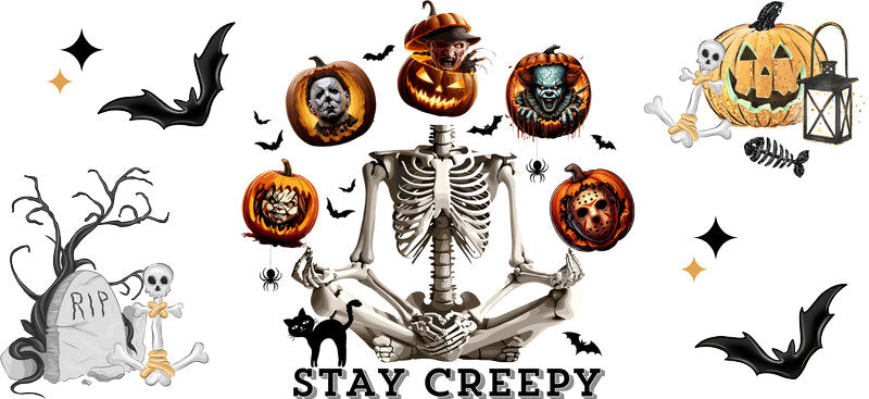 Stay Creepy Skeleton Halloween UV DTF Cup Wrap for 16oz Libbey Can KA-17495