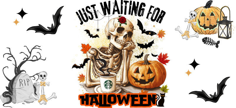 Waiting for Halloween Skeleton UV DTF Cup Wrap for 16oz Libbey Can KA-17496