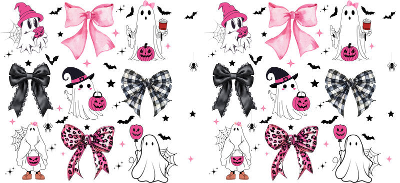 Pink Bows Halloween Pattern UV DTF Cup Wrap for 16oz Libbey Can KA-17498