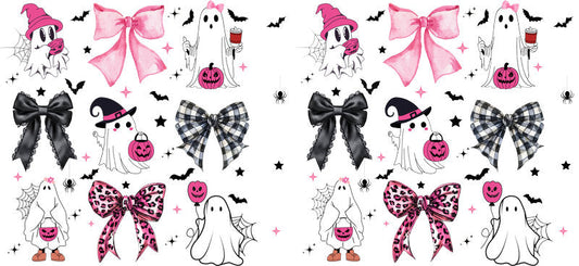 Pink Bows Halloween Pattern UV DTF Cup Wrap for 16oz Libbey Can KA-17498