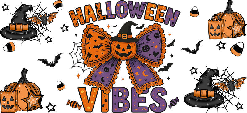 Halloween Vibes Bow UV DTF Cup Wrap for 16oz Libbey Can KA-17502