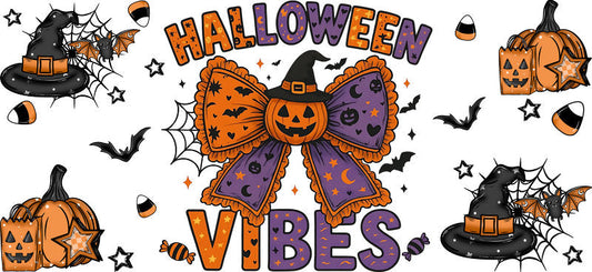 Halloween Vibes Bow UV DTF Cup Wrap for 16oz Libbey Can KA-17502