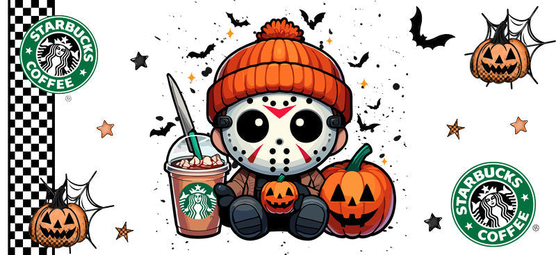 Hockey Mask Coffee Halloween UV DTF Cup Wrap for 16oz Libbey Can KA-17505