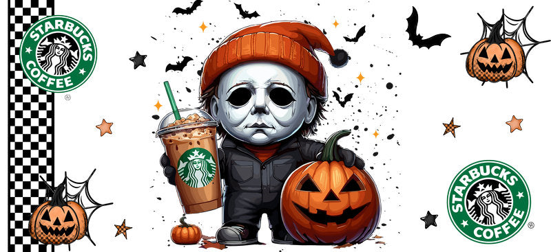Masked Horror Coffee Halloween UV DTF Cup Wrap for 16oz Libbey Can KA-17506