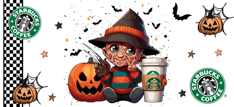 Striped Sweater Coffee Halloween UV DTF Cup Wrap for 16oz Libbey Can KA-17507