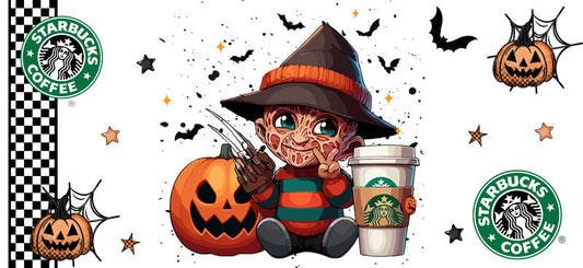 Striped Sweater Coffee Halloween UV DTF Cup Wrap for 16oz Libbey Can KA-17507