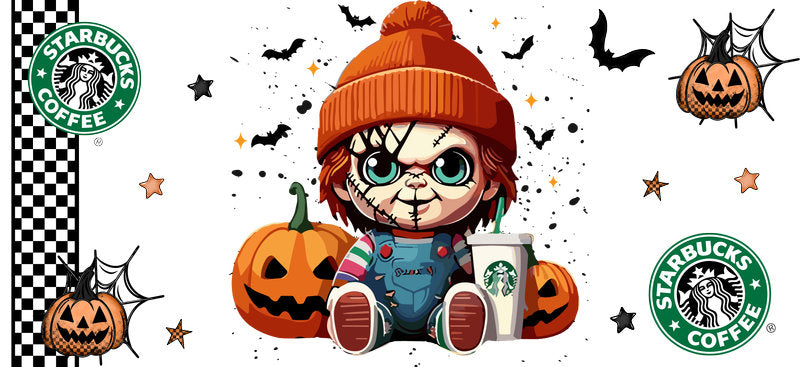 Horror Doll Coffee Halloween UV DTF Cup Wrap for 16oz Libbey Can KA-17508
