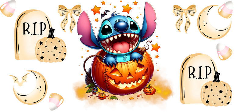 Cute Alien Pumpkin Halloween UV DTF Cup Wrap for 16oz Libbey Can KA-17512