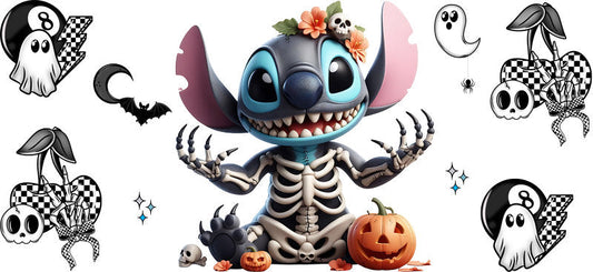 Cute Alien Skeleton Pumpkin Halloween UV DTF Cup Wrap for 16oz Libbey Can KA-17522