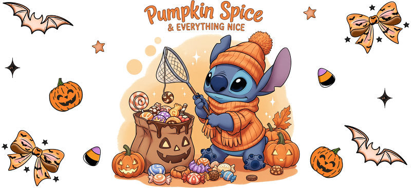 Cute Alien Pumpkin Spice Fall UV DTF Cup Wrap for 16oz Libbey Can KA-17523