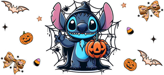 Cute Alien Spiderweb Pumpkin Halloween UV DTF Cup Wrap for 16oz Libbey Can KA-17527