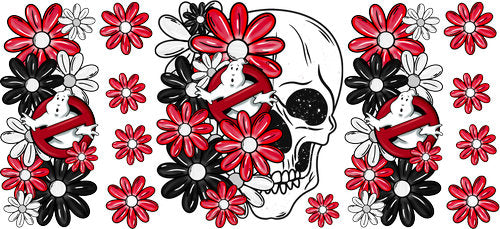 Skull Floral UV DTF Cup Wrap for 16oz Libbey Can KA-17823