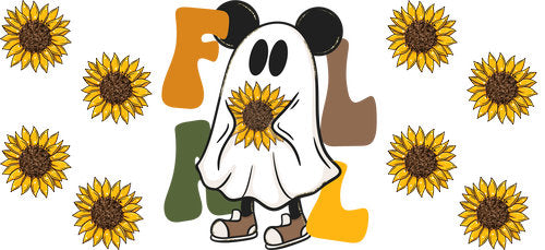 Fall Ghost Sunflowers UV DTF Cup Wrap for 16oz Libbey Can KA-17825