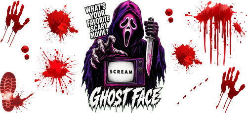 Scream Mask Bloody Horror UV DTF Cup Wrap for 16oz Libbey Can KA-17870