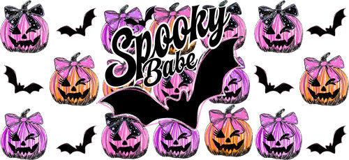 Spooky Babe Pumpkin Halloween UV DTF Cup Wrap for 16oz Libbey Can KA-17887