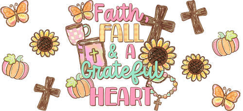 Faith Fall Grateful Heart UV DTF Cup Wrap for 16oz Libbey Can KA-17894