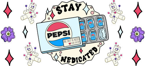 Stay Medicated Retro Soda UV DTF Cup Wrap for 16oz Libbey Can KA-17928