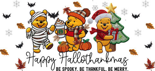 Happy Hallothanksmas UV DTF Cup Wrap for 16oz Libbey Can KA-17989