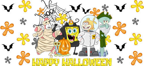 Happy Halloween Cartoon Friends UV DTF Cup Wrap for 16oz Libbey Can KA-17995