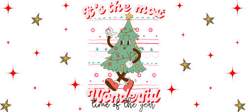 Retro Christmas Tree UV DTF Cup Wrap for 16oz Libbey Can KA-18033