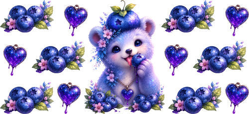 Blueberry Cute Bear UV DTF Cup Wrap for 16oz Libbey Can KA-18049
