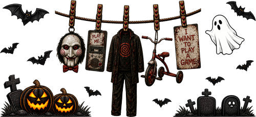 Creepy Puppet Halloween UV DTF Cup Wrap for 16oz Libbey Can KA-18189