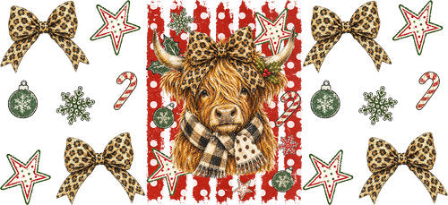 Highland Cow Christmas UV DTF Cup Wrap for 16oz Libbey Can KA-18201