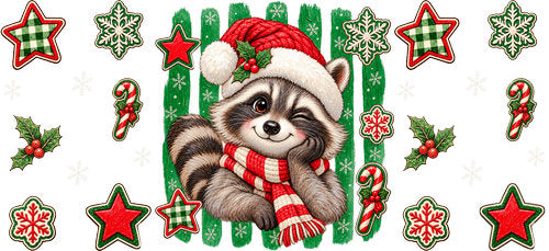 Raccoon Christmas UV DTF Cup Wrap for 16oz Libbey Can KA-18202