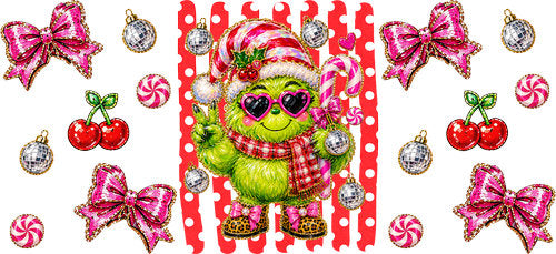Green Holiday Character UV DTF Cup Wrap for 16oz Libbey Can KA-18205