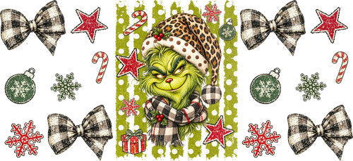 Green Holiday Character UV DTF Cup Wrap for 16oz Libbey Can KA-18206