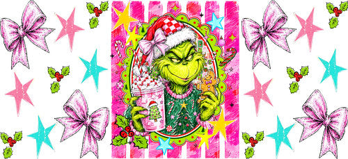 Green Holiday Character UV DTF Cup Wrap for 16oz Libbey Can KA-18207
