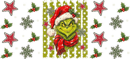 Green Holiday Character UV DTF Cup Wrap for 16oz Libbey Can KA-18208