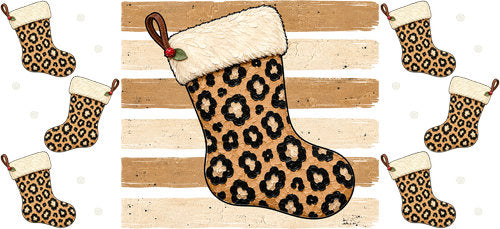 Leopard Stocking Christmas UV DTF Cup Wrap for 16oz Libbey Can KA-18209
