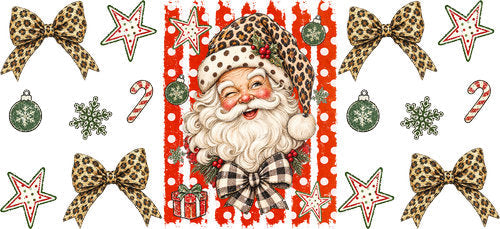 Santa Leopard Christmas UV DTF Cup Wrap for 16oz Libbey Can KA-18213