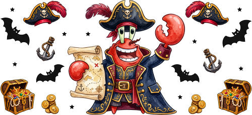 Halloween Pirate Crab UV DTF Cup Wrap for 16oz Libbey Can KA-18219