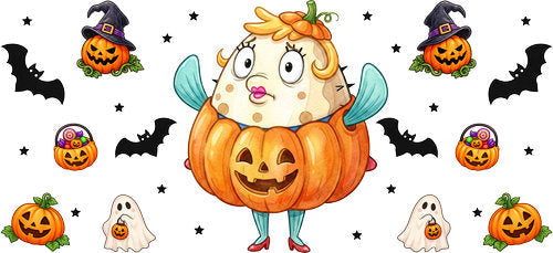 Halloween Pumpkin Girl UV DTF Cup Wrap for 16oz Libbey Can KA-18223
