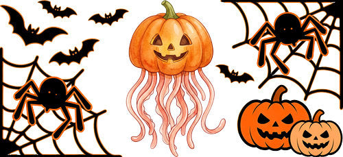 Halloween Pumpkin Jellyfish UV DTF Cup Wrap for 16oz Libbey Can KA-18226