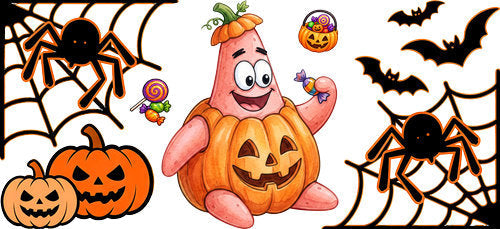 Halloween Pumpkin Starfish UV DTF Cup Wrap for 16oz Libbey Can KA-18228