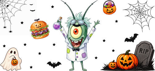 Halloween Scientist Plankton UV DTF Cup Wrap for 16oz Libbey Can KA-18233