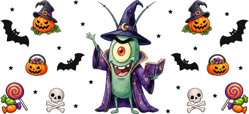 Halloween Witch Plankton UV DTF Cup Wrap for 16oz Libbey Can KA-18236
