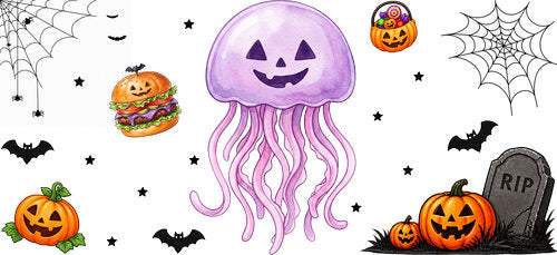 Halloween Pumpkin Jellyfish UV DTF Cup Wrap for 16oz Libbey Can KA-18237