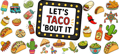  Taco Mexican Fiesta Food UV DTF Cup Wrap for 16oz Libbey Can KA-18263