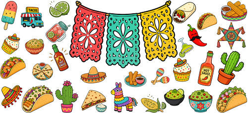  Taco Mexican Fiesta Food UV DTF Cup Wrap for 16oz Libbey Can KA-18267
