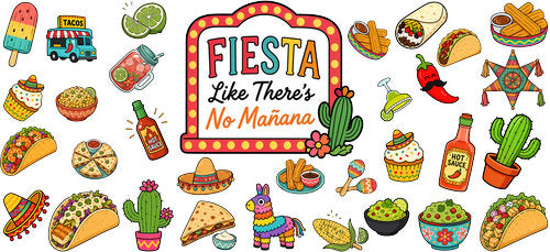  Taco Mexican Fiesta Food UV DTF Cup Wrap for 16oz Libbey Can KA-18269
