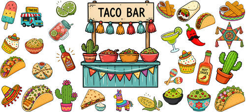  Taco Mexican Fiesta Food UV DTF Cup Wrap for 16oz Libbey Can KA-18271