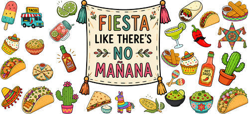  Taco Mexican Fiesta Food UV DTF Cup Wrap for 16oz Libbey Can KA-18272