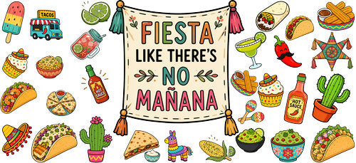  Taco Mexican Fiesta Food UV DTF Cup Wrap for 16oz Libbey Can KA-18272