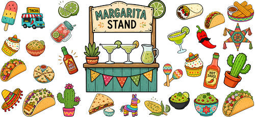  Taco Mexican Fiesta Food UV DTF Cup Wrap for 16oz Libbey Can KA-18274
